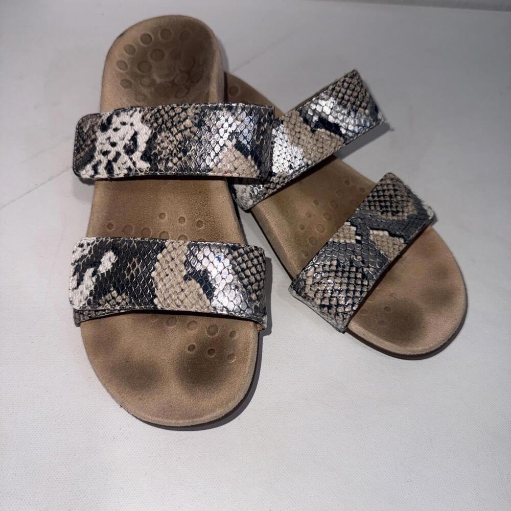 Vionic Comfort Randi Boa Flip Flop Metallic Snake Print Sandals Slides Size 8